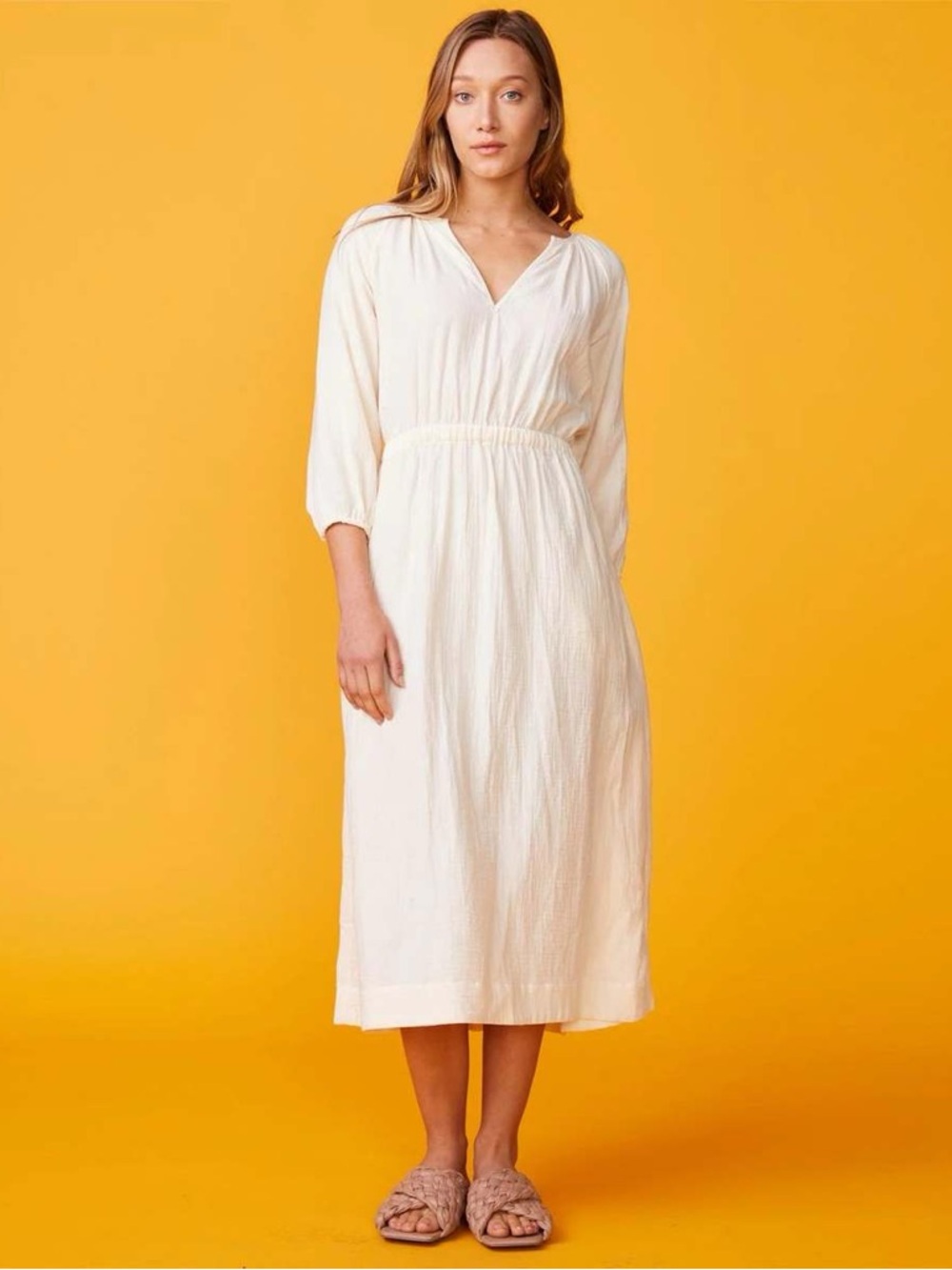 Monrow Gauze Open Back Dress In Buttercream Size Small